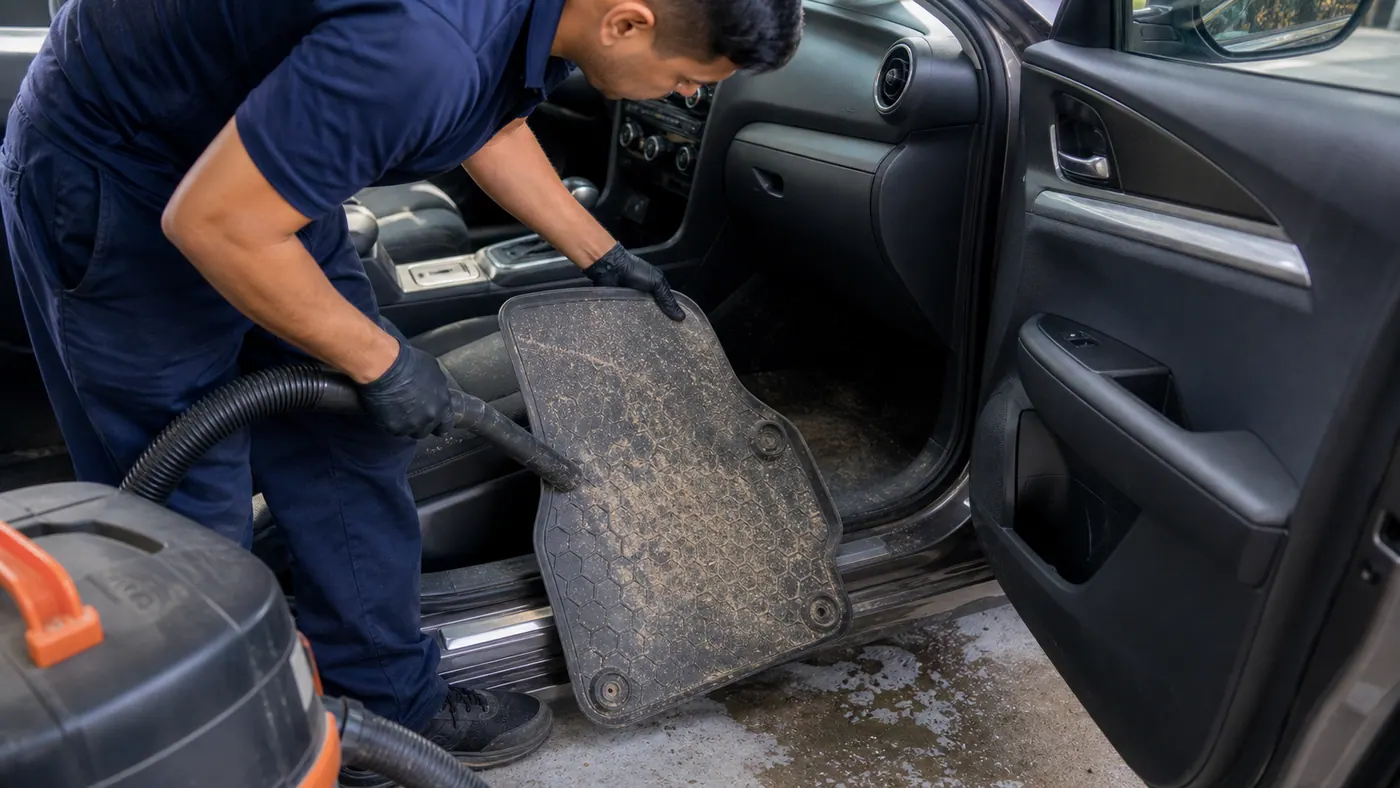 Sandy rear bumper and cargo opening of a South Bay beach car before cleanup.