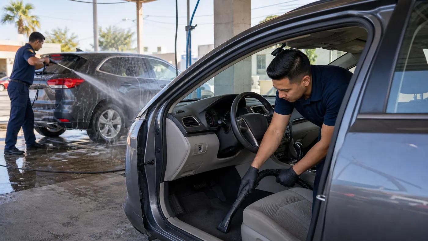 Soft-cloth hand dry after a full-service car wash at Redondo Car Wash on Torrance Blvd.